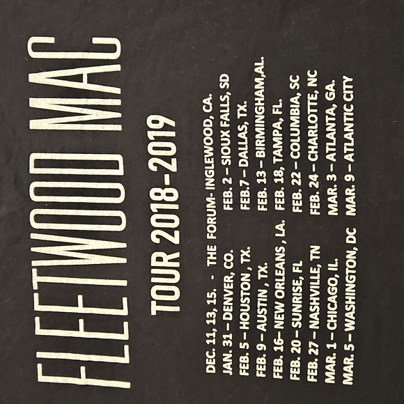 Fleetwood Mac Black Short sleeve concert tee Tour 2018 - 2019 Your City Here XL - Picture 6 of 6